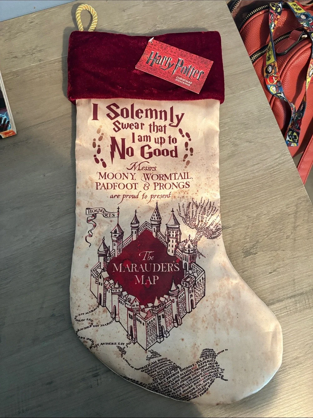 Harry Potter Marauder's Map Holiday Stocking - Burgundy and Cream